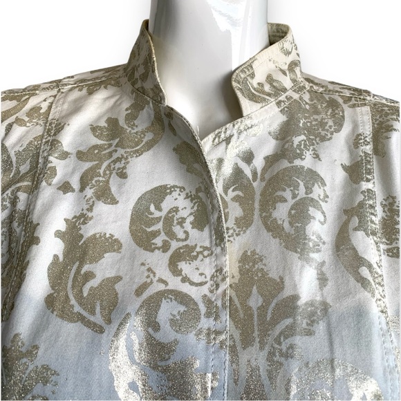 CHICO’S SILVER/BLUE/WHITE FOIL OMBRÉ COTTON JACKET. CHICO’S WOMEN’s SIZE 2 - Picture 5 of 9